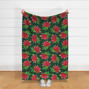 Elegant Watercolour Red Peony on Emerald Green - Large