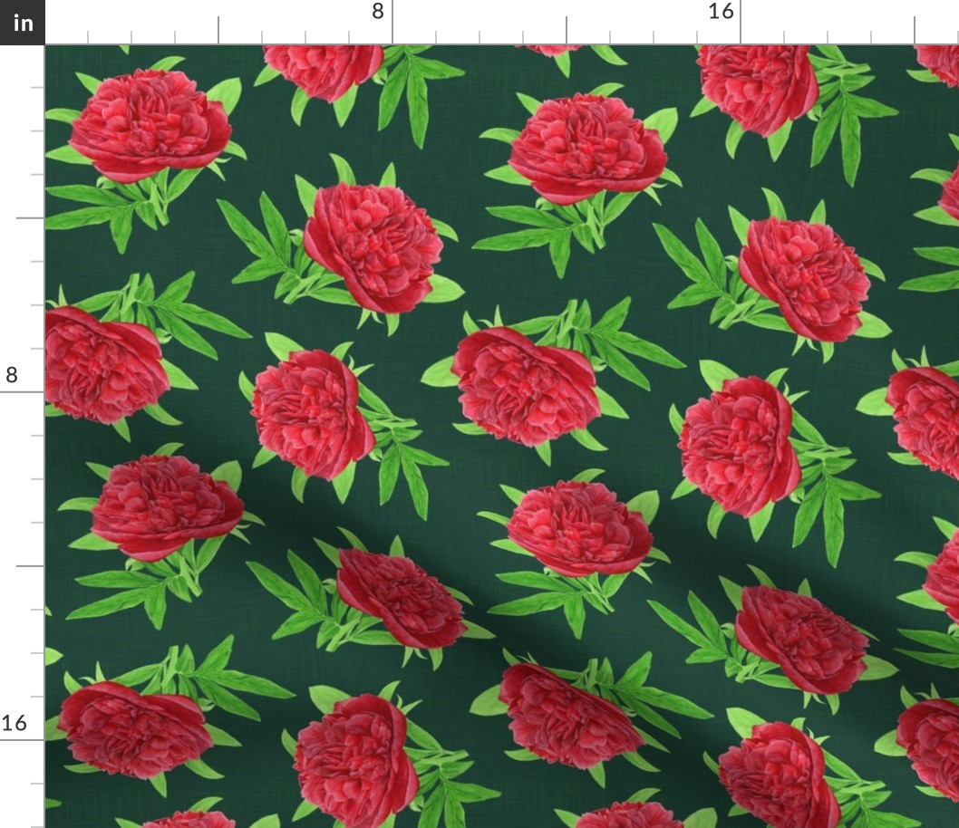 Elegant Watercolour Red Peony on Emerald Green - Small