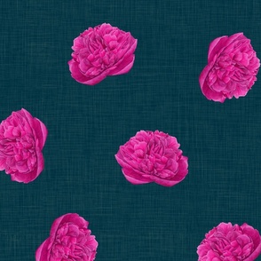  Watercolour Pink Peony on Navy - large