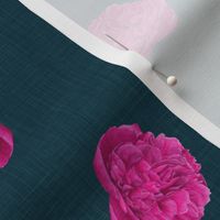  Watercolour Pink Peony on Navy - small