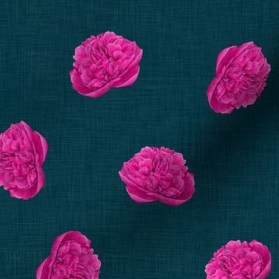  Watercolour Pink Peony on Navy - small
