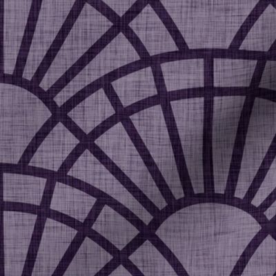 Serene Sunshine- 29 Plum on Violet- Art Deco Wallpaper- Geometric Minimalist Monochromatic Scalloped Suns- Petal Cotton Solids Coordinate- Large- Dark Purple- Violet- Haloween