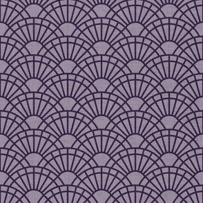 Serene Sunshine- 29 Plum on Violet- Art Deco Wallpaper- Geometric Minimalist Monochromatic Scalloped Suns- Petal Cotton Solids Coordinate- Small- Dark Purple- Violet- Haloween