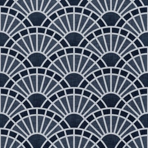Serene Sunshine- 30 Navy- Art Deco Wallpaper- Geometric Minimalist Monochromatic Scalloped Suns- Petal Cotton Solids Coordinate- Medium- Dark Blue- Indigo- Classic Neutral