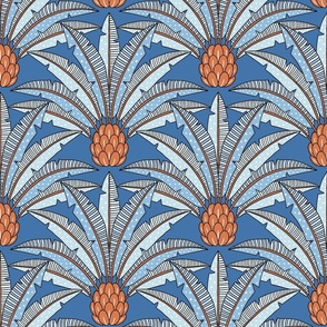 festive palm fan/blue and orange/large