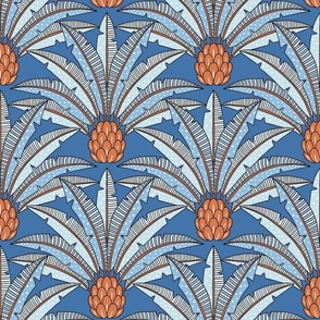 festive palm fan/blue and orange/medium 