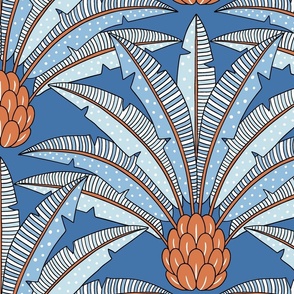 festive palm fan/blue and orange/jumbo