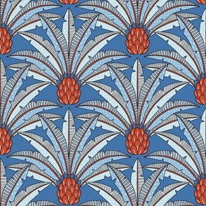 festive palm fan/blue and red/large