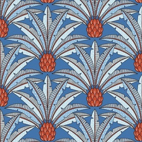 festive palm fan/blue and red/medium