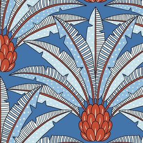 festive palm fan/blue and red/large