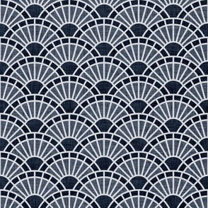 Serene Sunshine- 30 Navy- Art Deco Wallpaper- Geometric Minimalist Monochromatic Scalloped Suns- Petal Cotton Solids Coordinate- Small- Dark Blue- Indigo- Classic Neutral