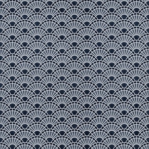 Serene Sunshine- 30 Navy- Art Deco Wallpaper- Geometric Minimalist Monochromatic Scalloped Suns- Petal Cotton Solids Coordinate- sMini- Dark Blue- Indigo- Classic Neutral