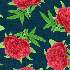 Elegant Watercolour Red Peony on Navy - Large
