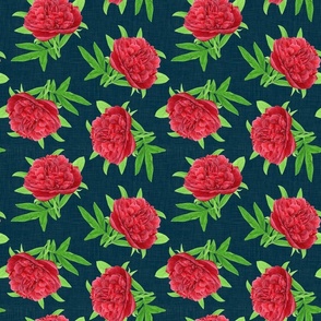Elegant Watercolour Red Peony on Navy - Small