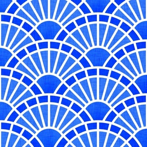 Serene Sunshine- 31 Cobalt- Art Deco Wallpaper- Geometric Minimalist Monochromatic Scalloped Suns- Petal Cotton Solids Coordinate- Large- Bright Blue- Indigo- Denim- Dopamine- Electric Blue- Summer