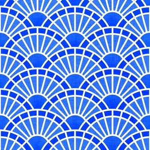 Serene Sunshine- 31 Cobalt- Art Deco Wallpaper- Geometric Minimalist Monochromatic Scalloped Suns- Petal Cotton Solids Coordinate- Medium- Bright Blue- Indigo- Denim- Dopamine- Electric Blue- Su