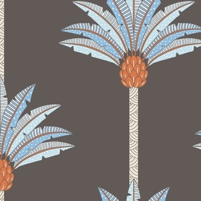 decorative palm stripes/orange blue on dark brown/large