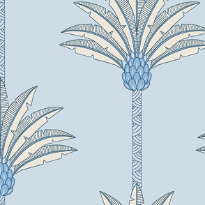 decorative palm stripes/cool blue and beige/large