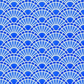 Serene Sunshine- 31 Cobalt- Art Deco Wallpaper- Geometric Minimalist Monochromatic Scalloped Suns- Petal Cotton Solids Coordinate- Small- Bright Blue- Indigo- Denim- Dopamine- Electric Blue- Summer