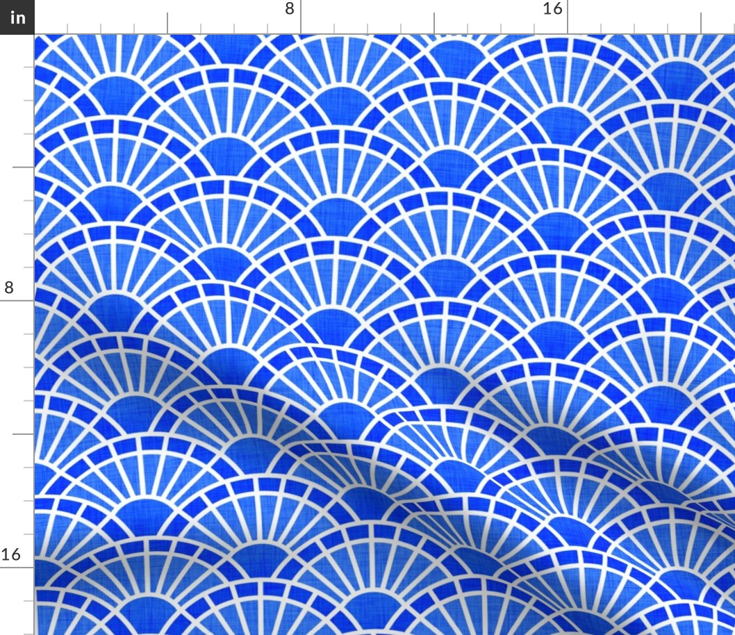 Serene Sunshine- 31 Cobalt- Art Deco Wallpaper- Geometric Minimalist Monochromatic Scalloped Suns- Petal Cotton Solids Coordinate- Small- Bright Blue- Indigo- Denim- Dopamine- Electric Blue- Summer