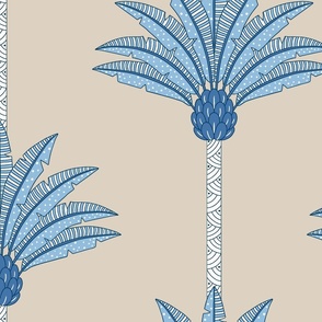 decorative palm stripes/blue on parchment/large