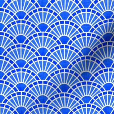 Serene Sunshine- 31 Cobalt- Art Deco Wallpaper- Geometric Minimalist Monochromatic Scalloped Suns- Petal Cotton Solids Coordinate-