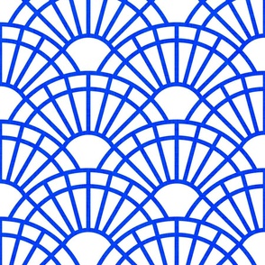 Serene Sunshine- 31 Cobalt on White- Art Deco Wallpaper- Geometric Minimalist Monochromatic Scalloped Suns- Petal Cotton Solids Coordinate- Large- Bright Blue- Indigo- Denim- Dopamine- Electric Blue- Summer