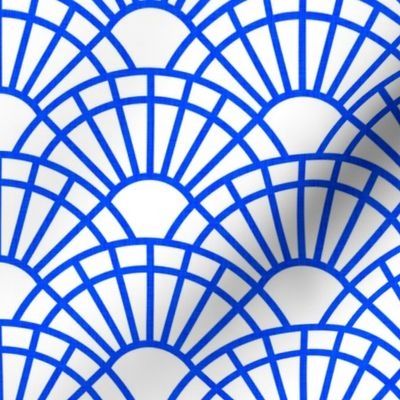 Serene Sunshine- 31 Cobalt on White- Art Deco Wallpaper- Geometric Minimalist Monochromatic Scalloped Suns- Petal Cotton Solids Coordinate- Small- Bright Blue- Indigo- Denim- Dopamine- Electric Blue- Summer