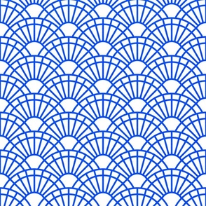 Serene Sunshine- 31 Cobalt on White- Art Deco Wallpaper- Geometric Minimalist Monochromatic Scalloped Suns- Petal Cotton Solids Coordinate- Small- Bright Blue- Indigo- Denim- Dopamine- Electric Blue- Summer