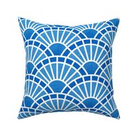 Serene Sunshine- 32 Bluebell- Art Deco Wallpaper- Geometric Minimalist Monochromatic Scalloped Suns- Petal Cotton Solids Coordinate- Medium- Bright Blue- Summer