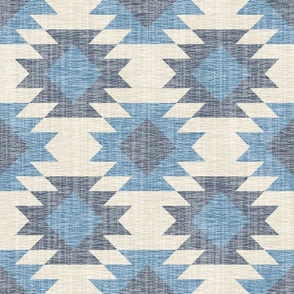 Aztec Tribal Kilim Motifs Hand Woven Grey Blue Natural White