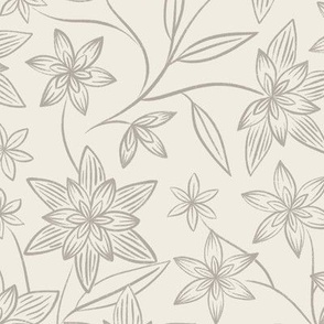 flowy flowers - cloudy silver taupe_ creamy white - floral