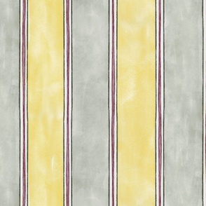 French watercolor stripes in yellow and sage green, large scale