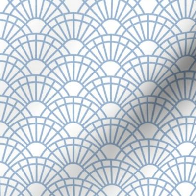 Serene Sunshine- 33 Sky Blue on White- Art Deco Wallpaper- Geometric Minimalist Monochromatic Scalloped Suns- Petal Cotton Solids Coordinate- sMini- Soft Pastel Blue- Light Baby Blue