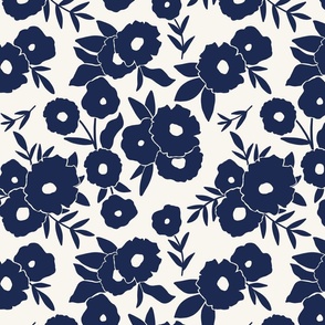 Garden Party Navy on Cream - 12x12 Block