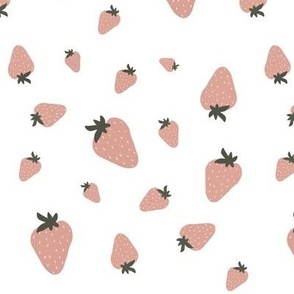 Cottagecore strawberries / scattered pink on white 