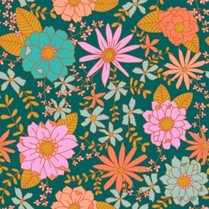 Glowing fall floral in aqua, teal, pink, lilac