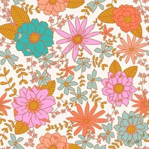 Glowing fall floral in pink, aqua, lilac, blue