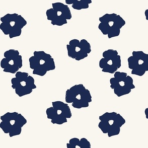Spring Pansy Navy on Cream - 12x12 Block Small Scale