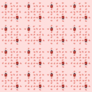 Ladybug Picnic Peach Dots Plaid Illustration Medium Scale