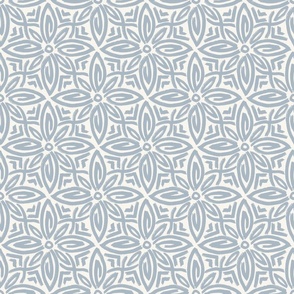 Geometric Blossoms Light Blue on Cream - 12x12 Block Small Scale