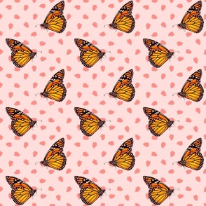 Monarch Butterfly Peach Pink Polka Dots Small Scale