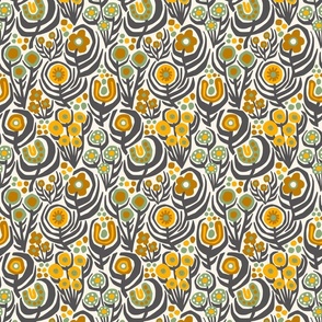 Folk Floral in Yellow and Gray – Small Scale