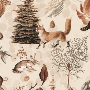 Fall Forest Impression With Wild Animals In Warm Earth Colors Large Scale