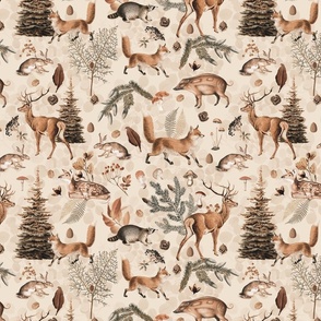 Fall Forest Impression With Wild Animals In Warm Earth Colors Medium Scale