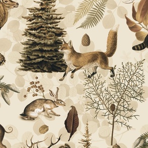 Fall Forest Impression With Wild Animals In Earth Colors Large Scale