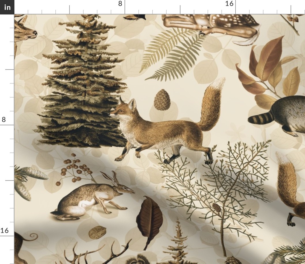 Fall Forest Impression With Wild Animals In Earth Colors Large Scale