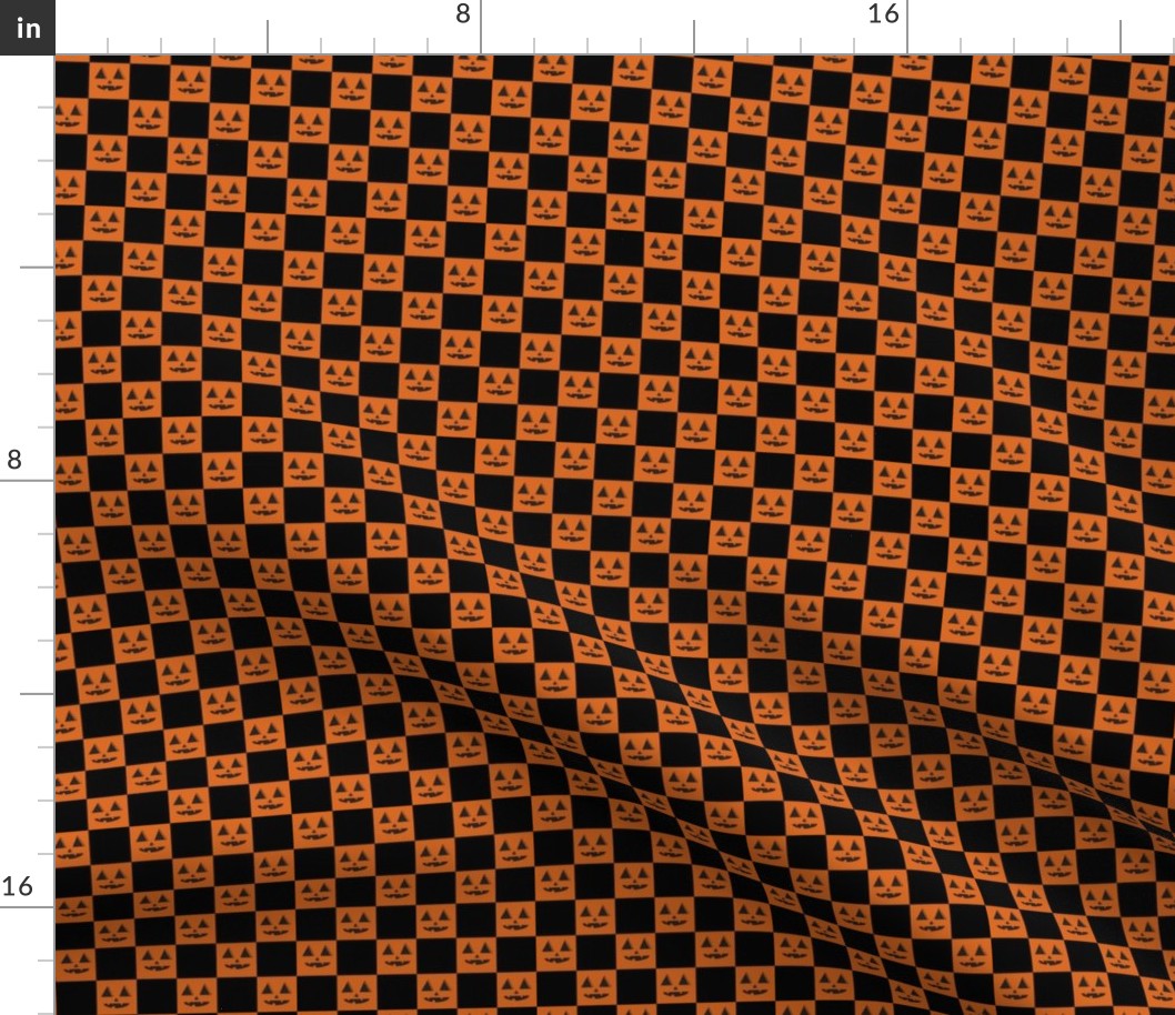 MINI Pumpkin Checkerboard Fabric Black halloween boho neutral design 4in