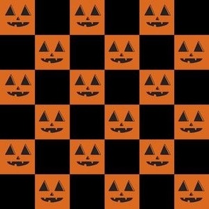 SMALL 1" Pumpkin Checkerboard Fabric Black halloween boho neutral design 6in