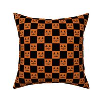 MEDIUM Pumpkin Checkerboard Fabric Black halloween boho neutral design 8in